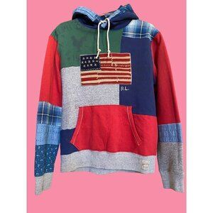 Polo Polo Ralph Lauren Flag Patchwork Fleece Hoodie Sweatshirt Sz Medium USA